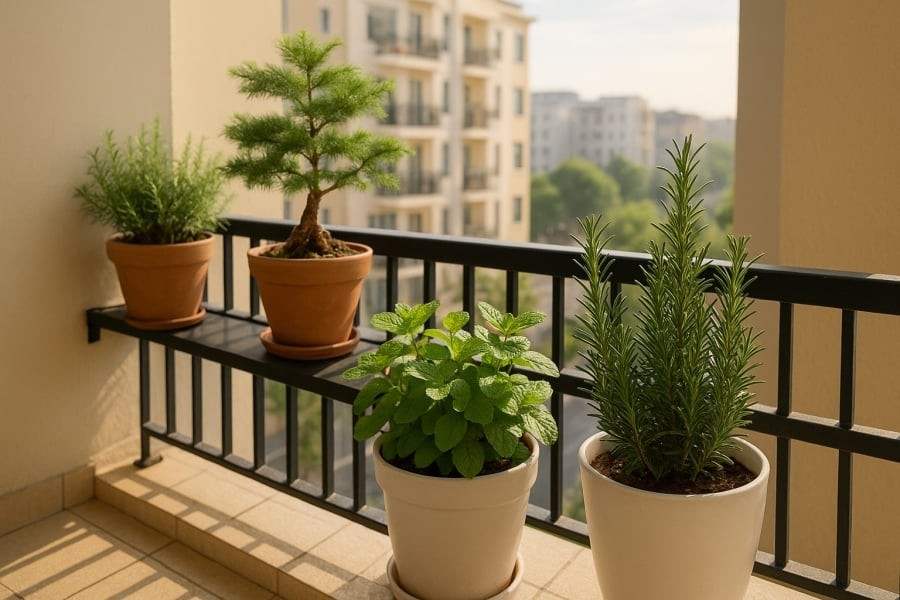 Ban công thoáng đãng với cây xanh giúp lọc khí, mang năng lượng tích cực vào nhà.
