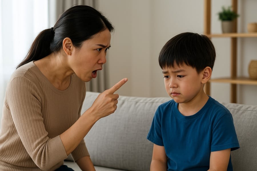 Quát mắng và áp đặt quá mức có thể khiến trẻ mất tự tin, ảnh hưởng lâu dài đến tâm lý.
