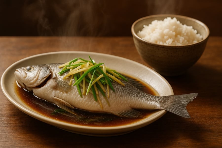 Cá hấp gừng – món giàu protein giúp tăng đề kháng, giữ ấm cơ thể mùa thu đông.