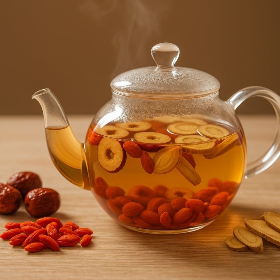 Trà bổ khí huyết từ táo đỏ, kỷ tử được nhiều chị em ưa chuộng để cải thiện sức khỏe và nhan sắc.