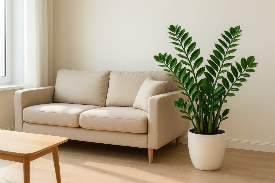 Cây kim tiền – biểu tượng giàu sang, chiêu tài mạnh mẽ cho phòng khách.
