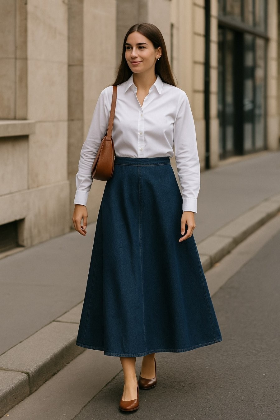 Váy maxi denim – đơn giản mà vẫn năng động, hợp với những buổi dạo phố cuối tuần.