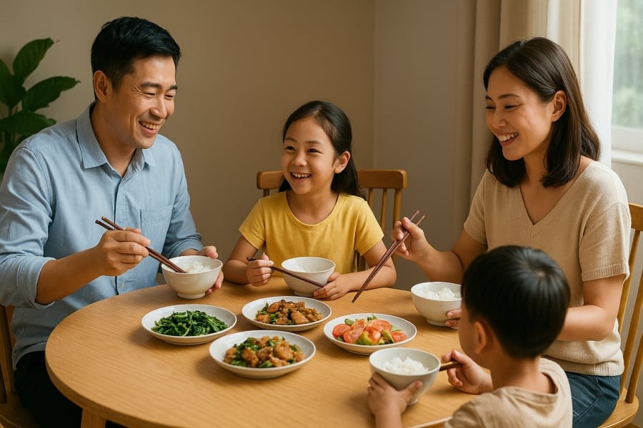 Bàn ăn tròn tượng trưng cho sự đoàn viên, sum họp và viên mãn.