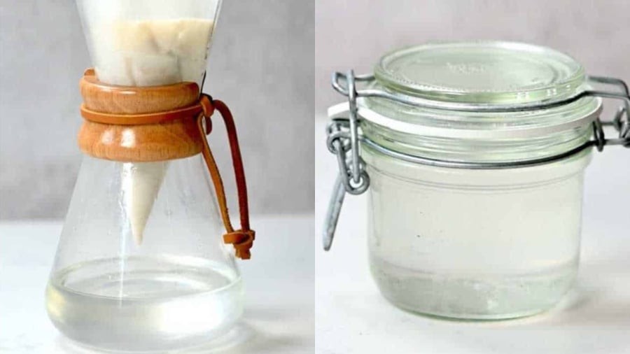 Lọc lấy phần dầu dừa ép lạnh.