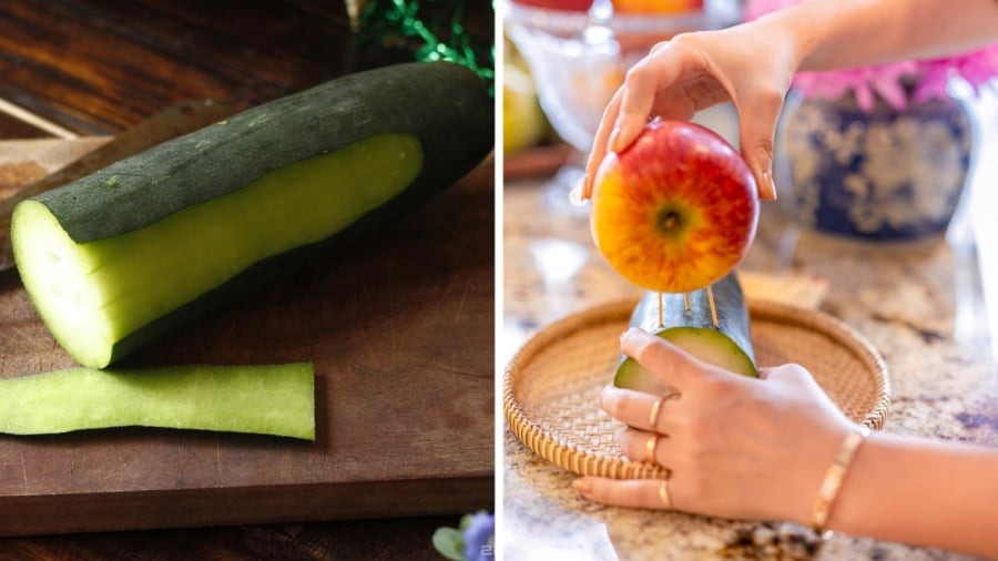 Sử dụng bí và táo để làm phần thân trong của chó bưởi.