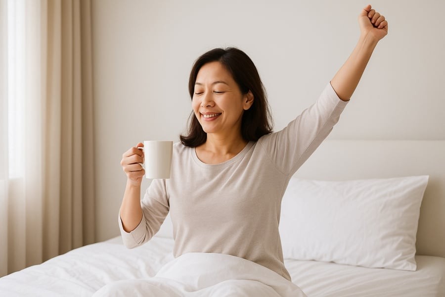 Bắt đầu ngày mới khỏe mạnh với thói quen thức dậy từ từ và uống một cốc nước ấm.