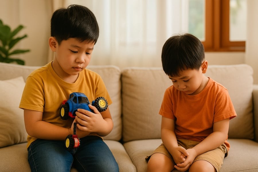 Khi em vô tình làm hỏng đồ của anh, điều bố mẹ cần nhất là bình tĩnh để dạy con hiểu và yêu thương nhau hơn.