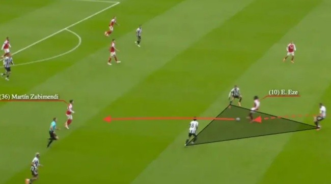 Các cầu thủ Arsenal chuyền bật tường thuần thục.