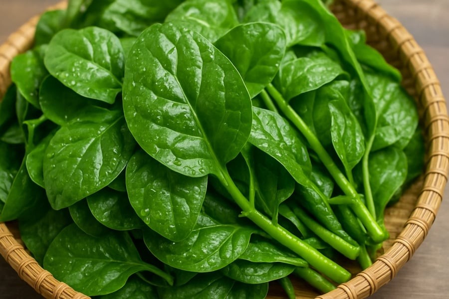 Rau mồng tơi tươi – “viên ngọc xanh” giàu canxi, vitamin và chất chống oxy hóa tự nhiên.