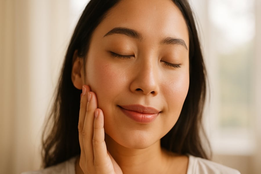 Làn da tươi sáng buổi sáng phản ánh sức khỏe bên trong và tuần hoàn máu tốt.