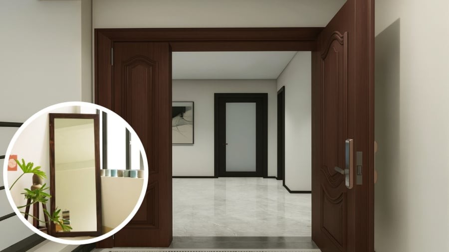Mở cửa thấy gương hoặc để gương đối diện cửa chính là đại kỵ phong thủy.