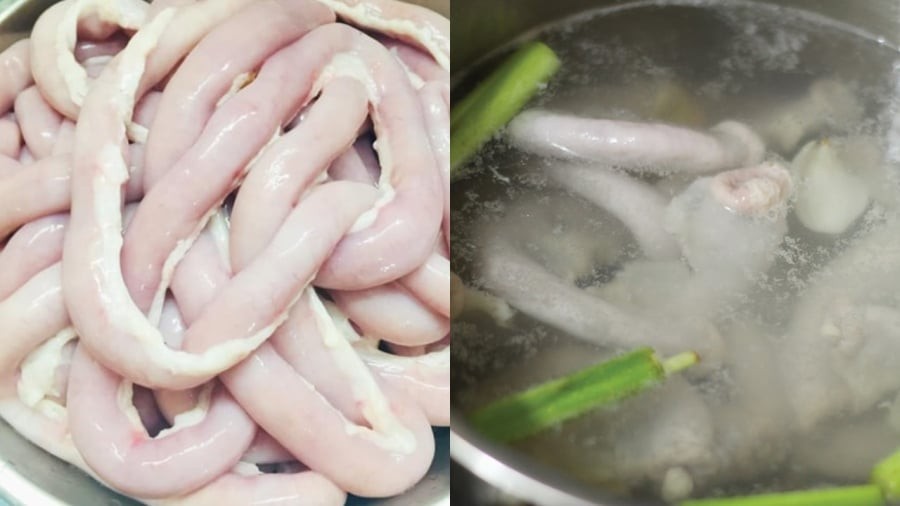 Trước khi luộc lòng lợn, bạn cần sơ chế để loại bỏ các chất bẩn và mùi hôi của lòng.