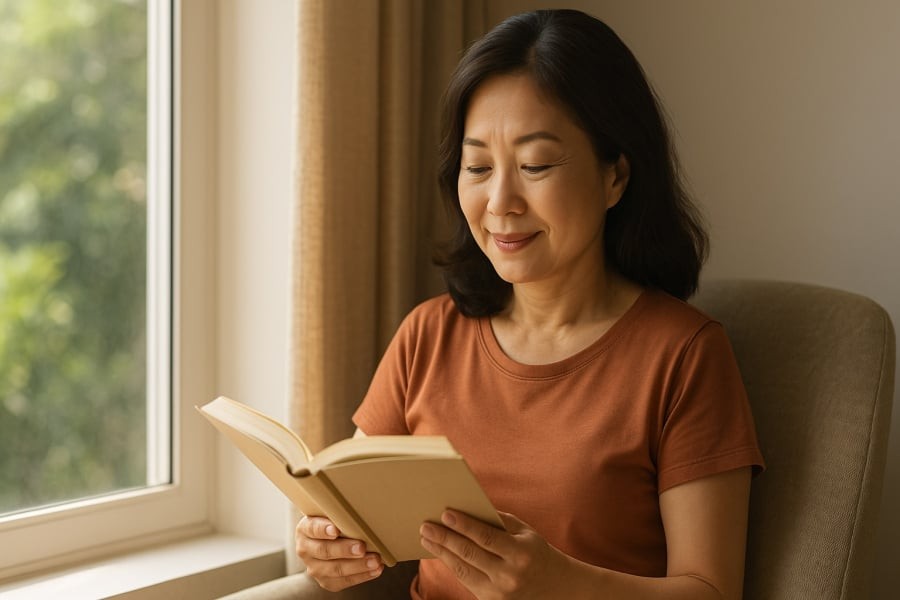 Đọc sách mỗi ngày giúp nuôi dưỡng tư duy và mở rộng tầm nhìn ở tuổi trung niên.