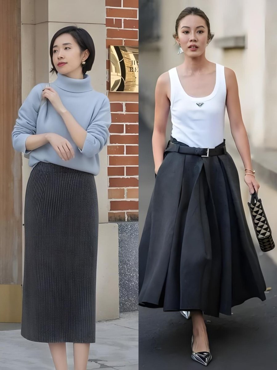 Cũng giống như màu đen, sắc xám mang đến hiệu ứng thu nhỏ cơ thể, giúp che khéo phần eo, hông hay đùi.