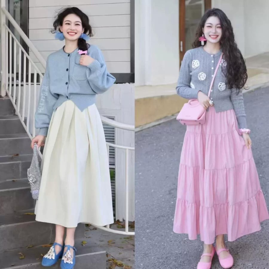  Khi phối cùng chân váy midi hoặc váy xòe, cardigan mang đến vẻ dịu dàng, nhẹ nhàng và đầy tinh tế.