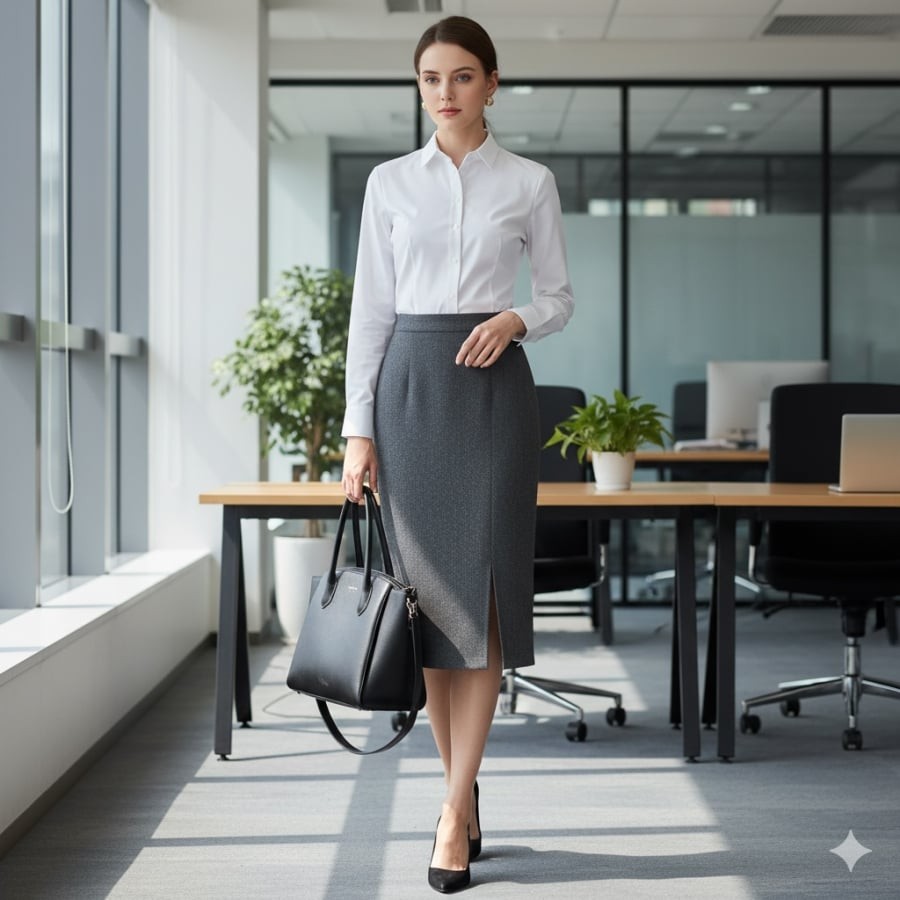 Áo sơ mi và chân váy – bộ đôi “kinh điển” giúp nàng công sở luôn thanh lịch trong mọi hoàn cảnh.