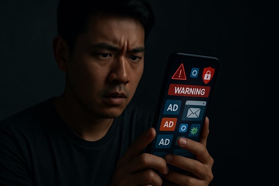 Quảng cáo và ứng dụng lạ xuất hiện dày đặc có thể là dấu hiệu điện thoại đang bị cài mã độc.
