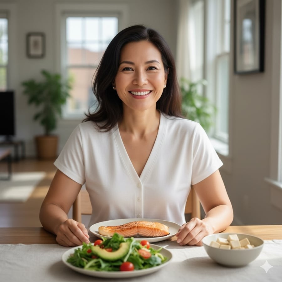 Phụ nữ trẻ lâu thường duy trì chế độ ăn giàu dưỡng chất và cân bằng mỗi ngày.