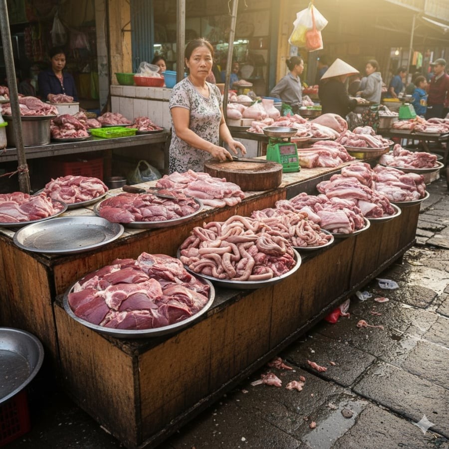 Người tiêu dùng nên cảnh giác với các phần thịt lợn giá rẻ bày bán ngoài chợ, tránh mua thịt không rõ nguồn gốc.