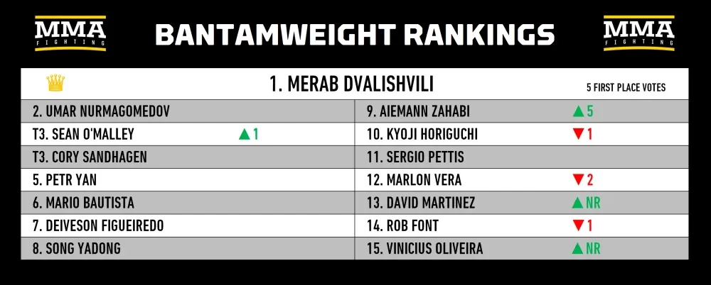 Bảng xếp hạng hạng gà MMA