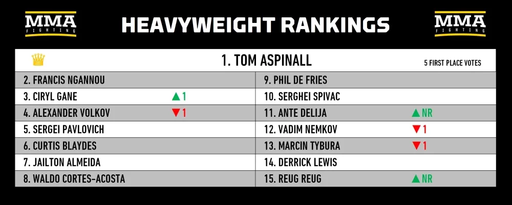 Bảng xếp hạng hạng nặng MMA