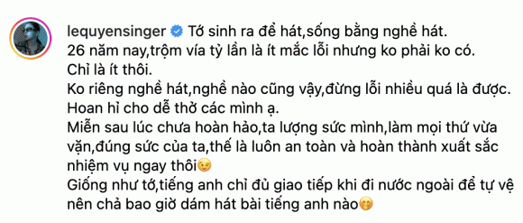 Lệ Quyên  nói về quan điểm nghề nghiệp thừa nhận không ai có thể hoàn hảo tuyệt đối