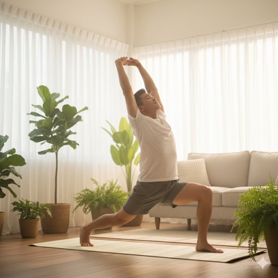 Vận động nhẹ buổi sáng giúp lưu thông máu, tăng trao đổi chất và hỗ trợ đốt mỡ tự nhiên.