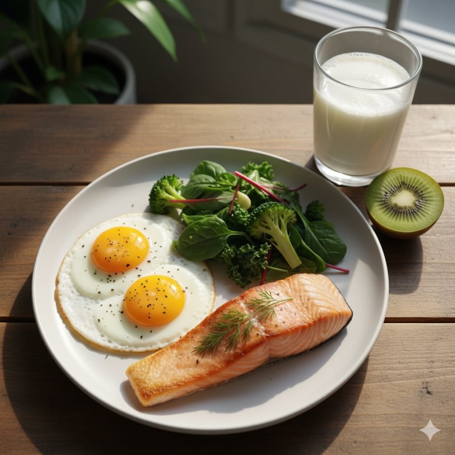 Bổ sung vitamin D, B12 và K qua thực phẩm giúp duy trì trí nhớ, xương chắc, tim khỏe cho người trên 65 tuổi.