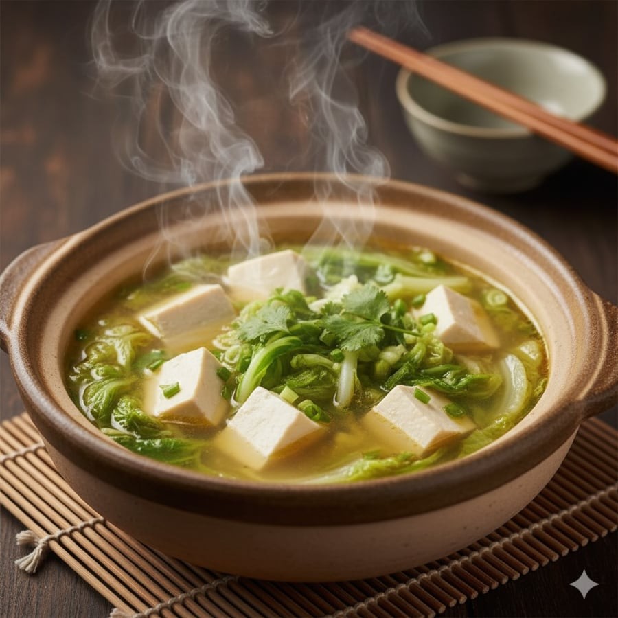 Canh cải thảo đậu phụ thanh nhẹ, nóng hổi – món ngon đơn giản cho ngày se lạnh.