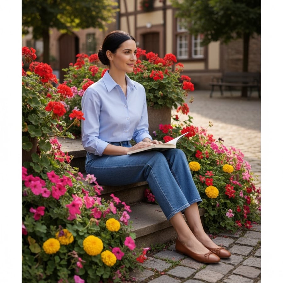 Outfit nhẹ nhàng, tự nhiên, gợi vẻ trẻ trung và tinh tế cho phụ nữ trung niên.