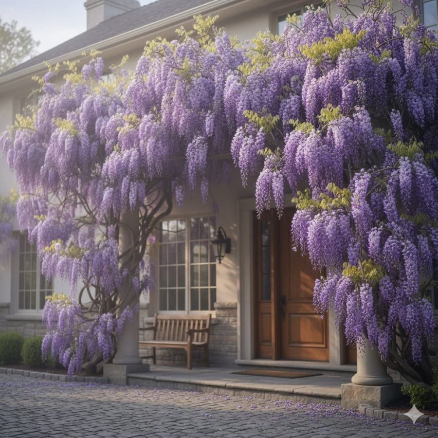 Tử đằng mang ý nghĩa gắn kết và viên mãn, là biểu tượng của phúc khí và tình yêu bền chặt.