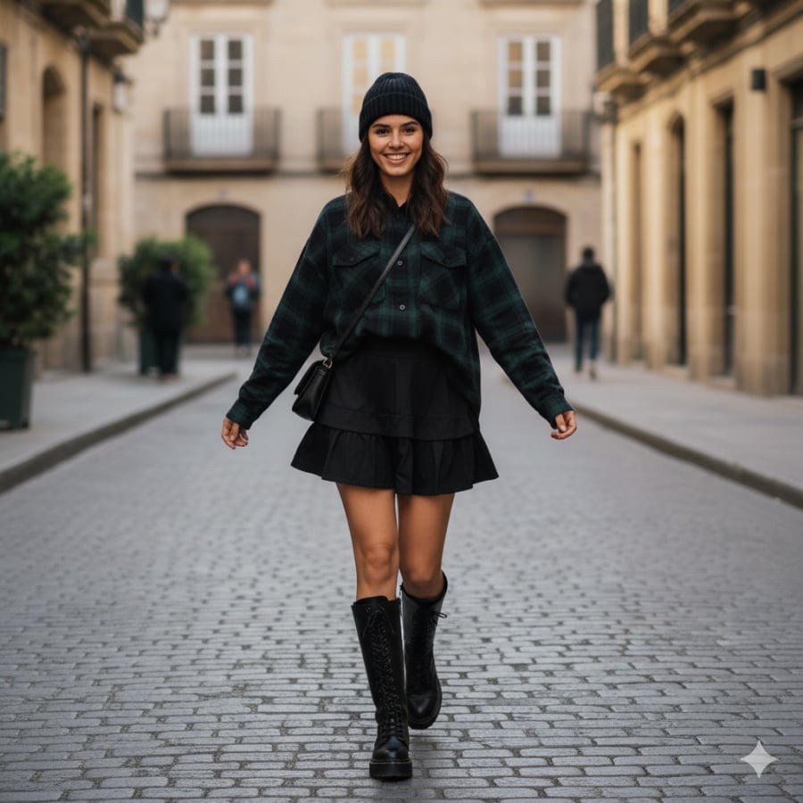 Item đen cá tính kết hợp layer khéo léo – phong cách mùa đông ngầu mà vẫn trẻ.