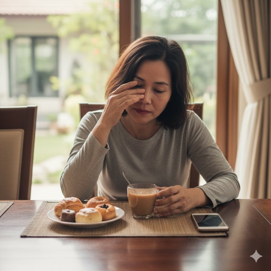 Ăn sáng nhiều đường và tinh bột tinh chế là nguyên nhân khiến phụ nữ sau tuổi 40 dễ tăng cân mà không nhận ra.