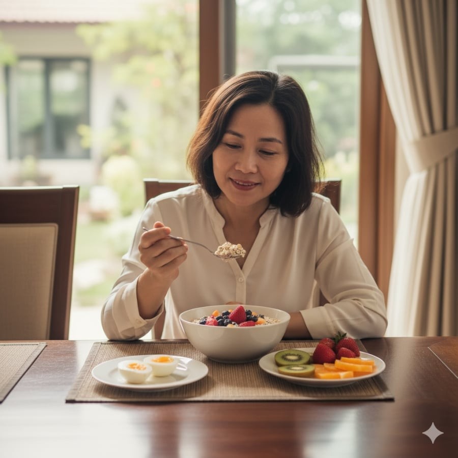 Một bữa sáng cân bằng với protein, chất xơ và chất béo tốt giúp duy trì vóc dáng và năng lượng suốt cả ngày.