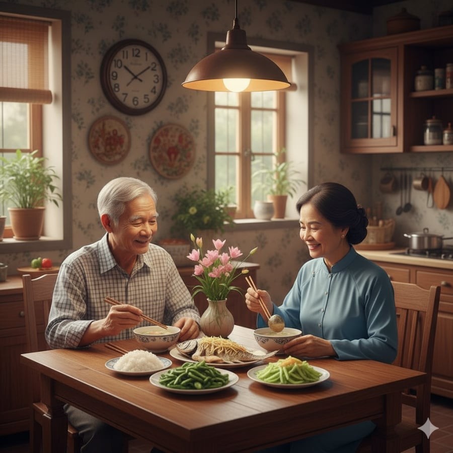 Ăn tối vào khung giờ 7–7h30 giúp người cao tuổi tiêu hóa tốt và ngủ ngon hơn.