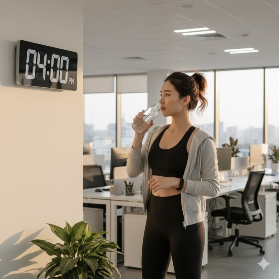 Uống nước thay vì ăn vặt vào buổi chiều giúp kiểm soát cơn đói và hạn chế tích mỡ.