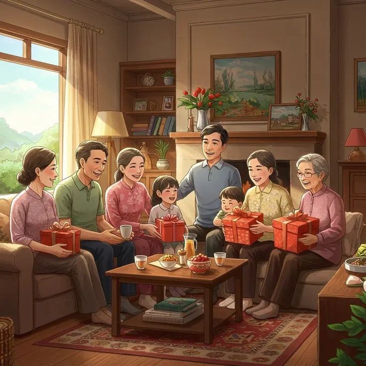 Gia đình vui vẻ yên ấm biểu thị cho phúc lộc tới