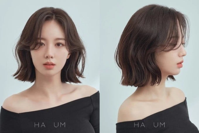 Mái tóc ngắn chấm vai uốn xoăn nhẹ kiểu Pháp là lựa chọn hoàn hảo cho những cô nàng sở hữu gương mặt dài