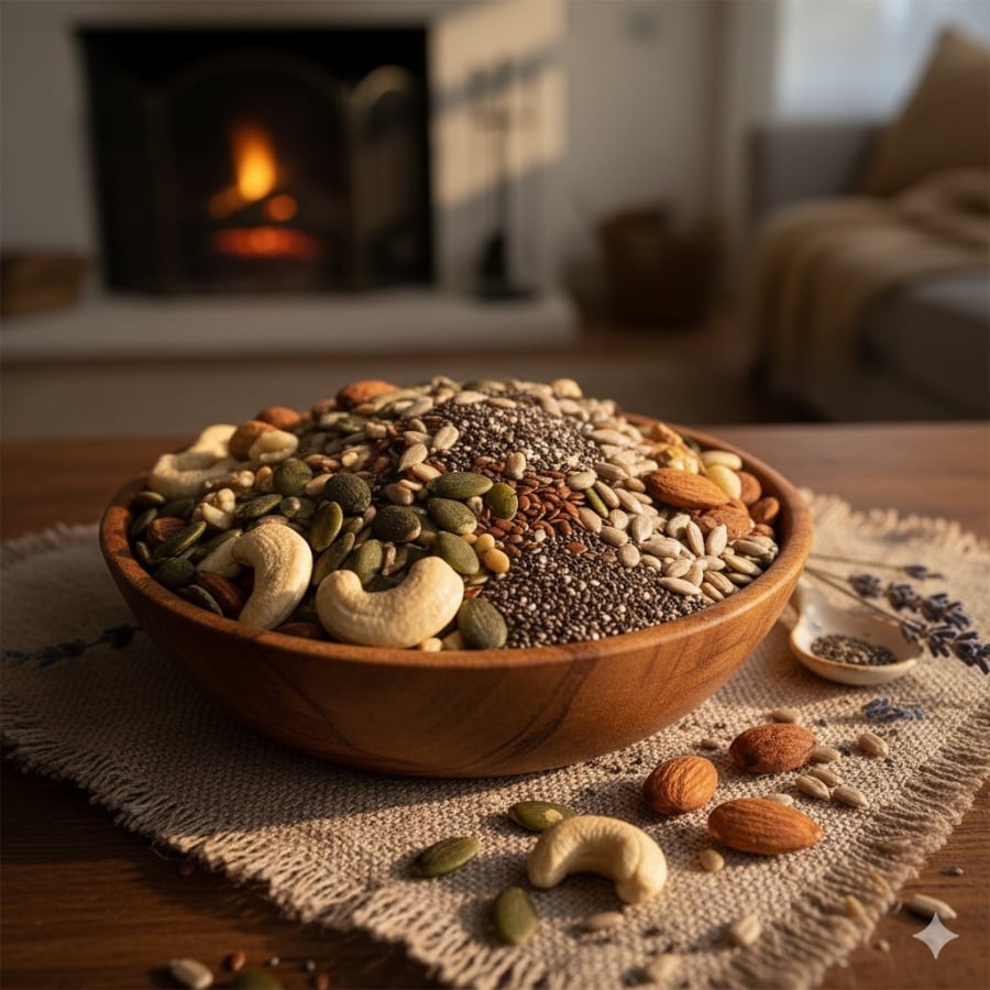 Các loại hạt giàu magie hỗ trợ thư giãn và cải thiện chất lượng giấc ngủ.