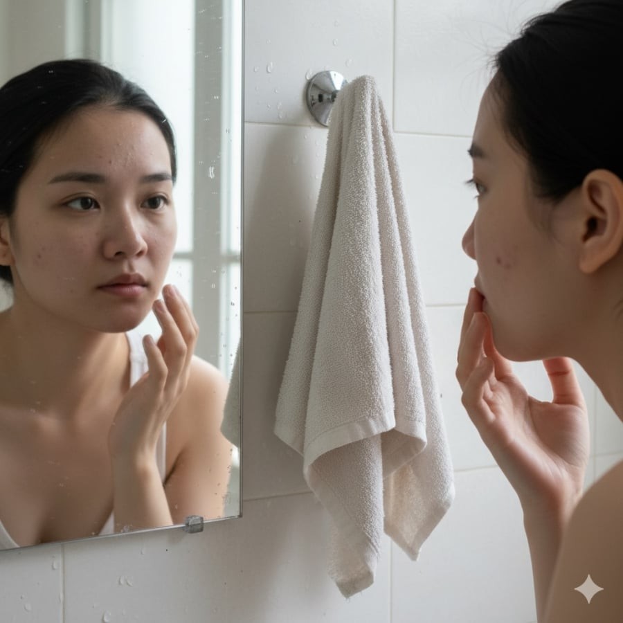 Khăn ẩm và vệ sinh da kém là nguyên nhân khiến mụn tái phát liên tục.