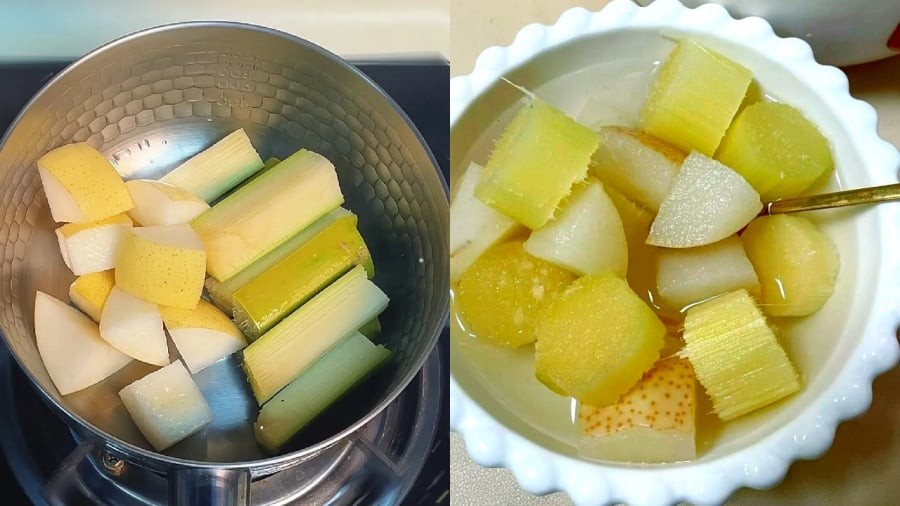 Mía kết hợp với lê tạo thành một món ăn có lợi cho sức khỏe vào mùa đông.