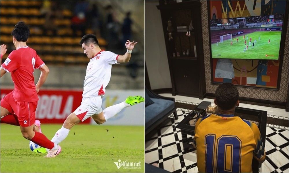 Đỗ Hoàng Hên theo dõi và cổ vũ tuyển Việt Nam qua màn hình TV. Ảnh: Vietnamnet-FBNV.