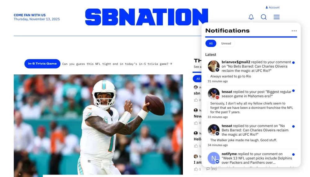 Giao diện thông báo mới của MMA Fighting