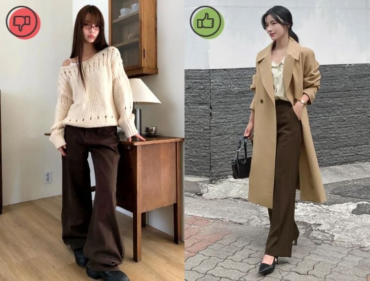 Kiểu quần này cũng khiến tỉ lệ cơ thể mất cân đối nếu phần thân trên không được tối giản. 