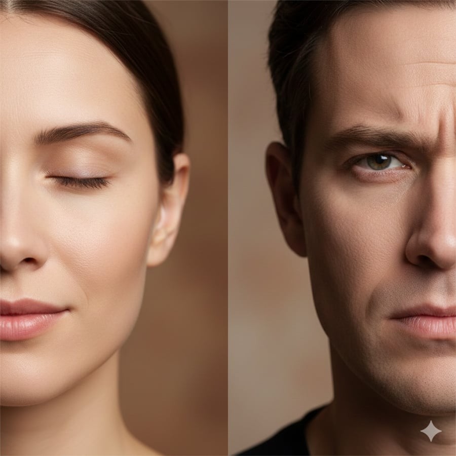 Biểu cảm tự nhiên trên gương mặt có thể hé lộ phần nào mức độ căng thẳng và trải nghiệm sống của mỗi người.