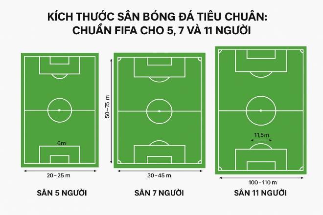 Kích thước sân bóng đá tiêu chuẩn: Chuẩn Fifa cho 5, 7 và 11 người
