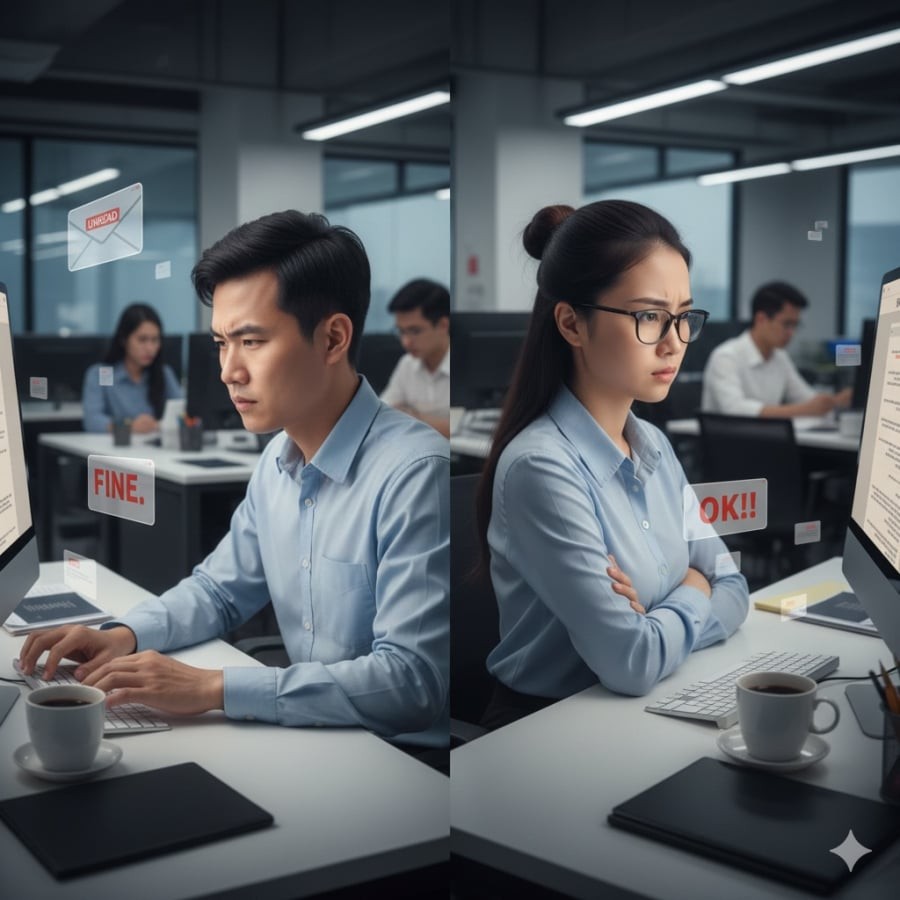 Trả lời email cộc lốc, thiếu lịch sự là dấu hiệu rõ ràng của EQ thấp trong môi trường công sở.