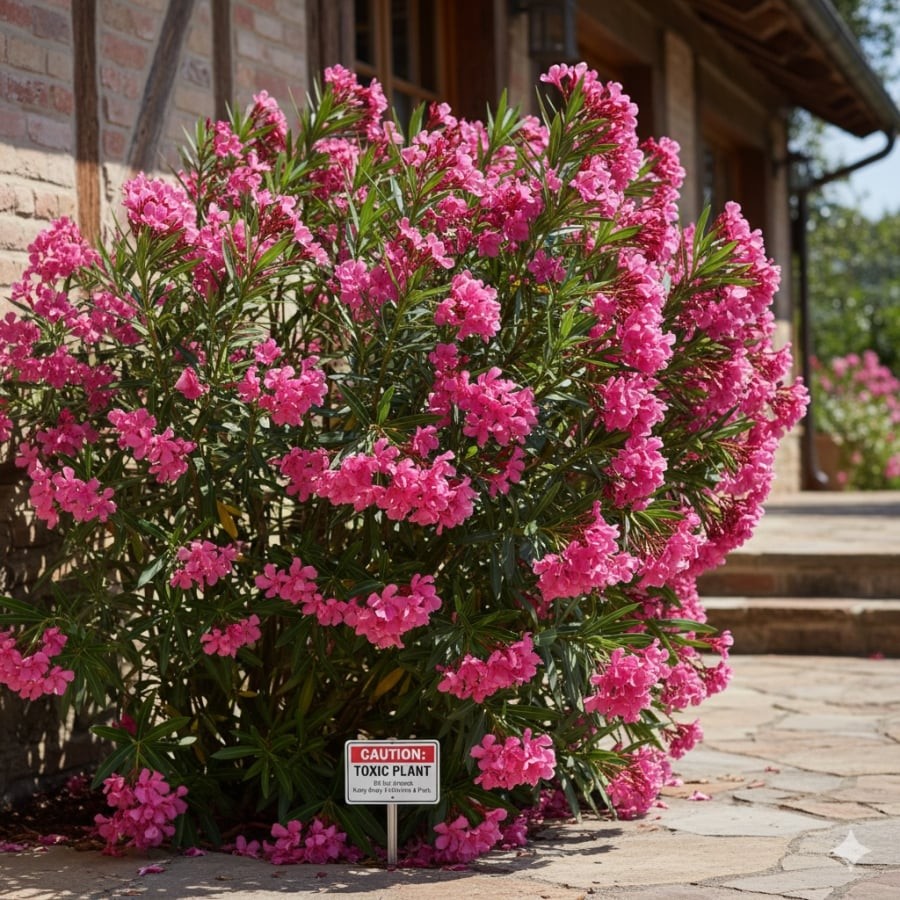 Trúc đào đẹp nhưng chứa độc tính mạnh, cần tránh để trong nhà hoặc nơi trẻ nhỏ dễ tiếp xúc.