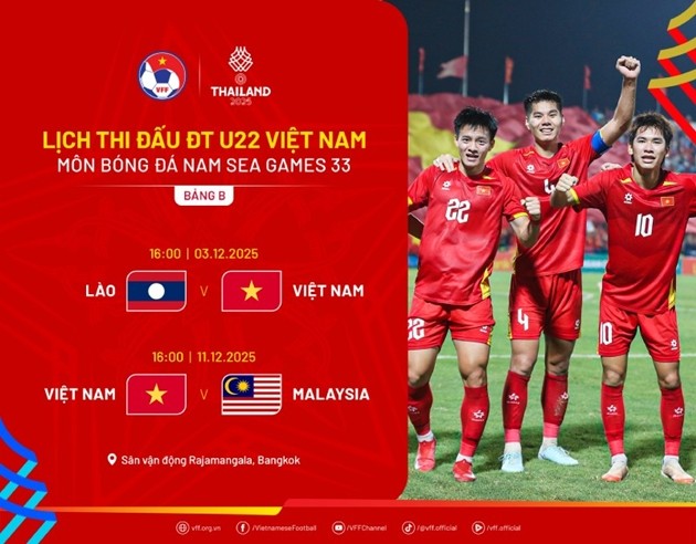 Lịch thi đấu vòng bảng của U22 Việt Nam tại SEA Games 33.