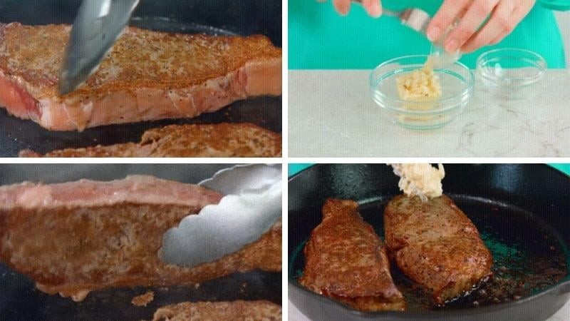 Cho thìt bò vào áp chảo